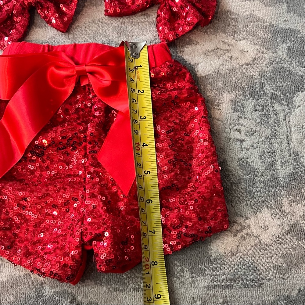 Baby boutique red sparkle shorts with two Bows new - Picture 4 of 4